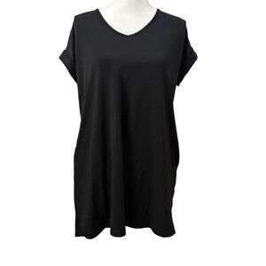 Lildy Black Short Sleeve Classic V-Neck Tunic Top W/ Pockets Womens Size S-M